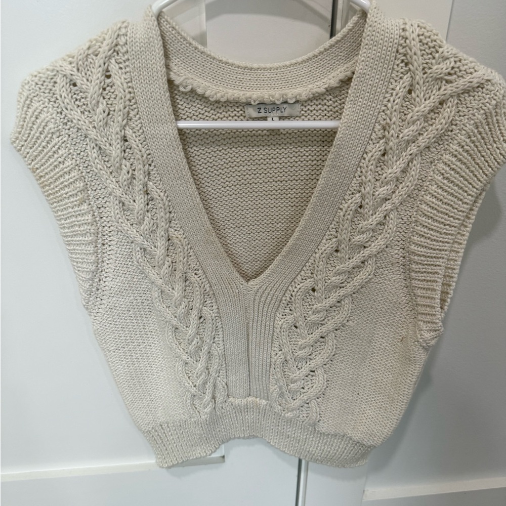 Z Supply Beige Cable Knit V-Neck Sweater Vest